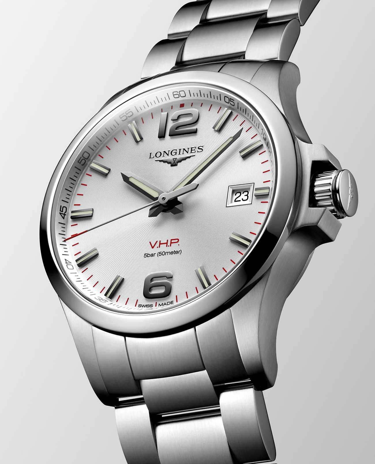 Longines  Longines Conquest V.H.P. L3.726.4.76.6 кварцевые мужские часы часы крупный план перламутровый циферблата
